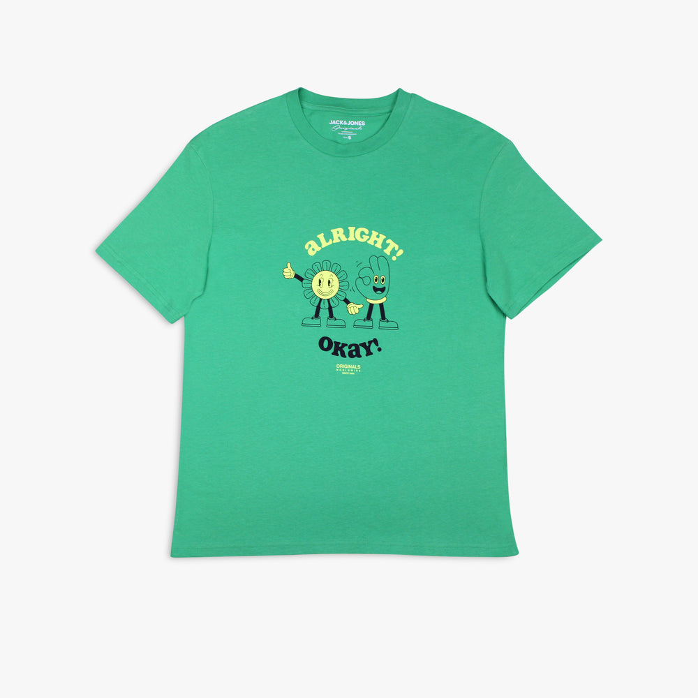 Men's Jack & Jones Toonie Alright Okay Tee - Island Green