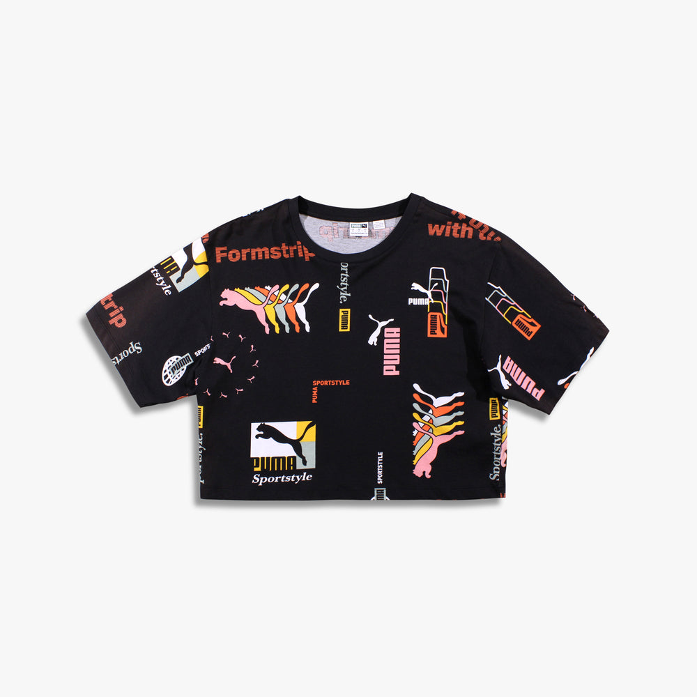 Women's Puma Classics Brand Love AOP Tee - Black