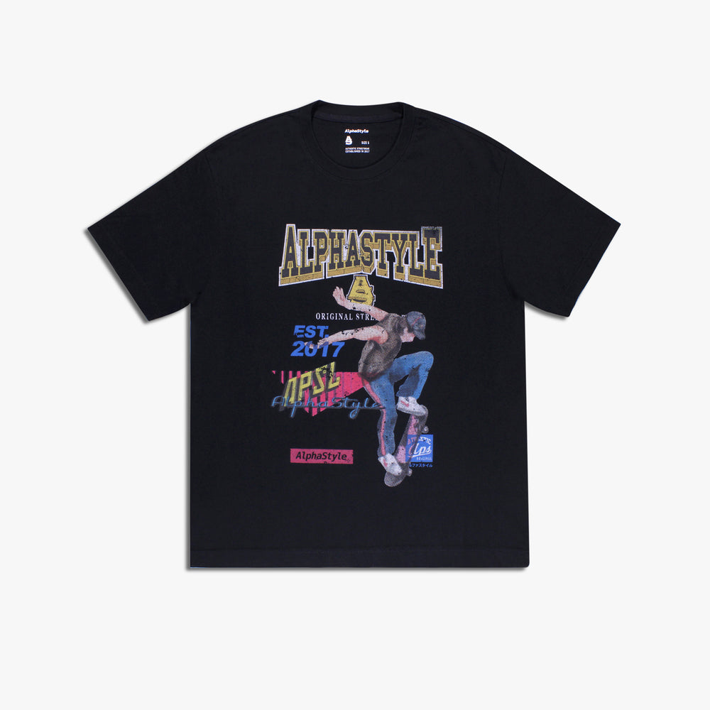 Men's AlphaStyle Retro Skateboard Legends Tee - Black