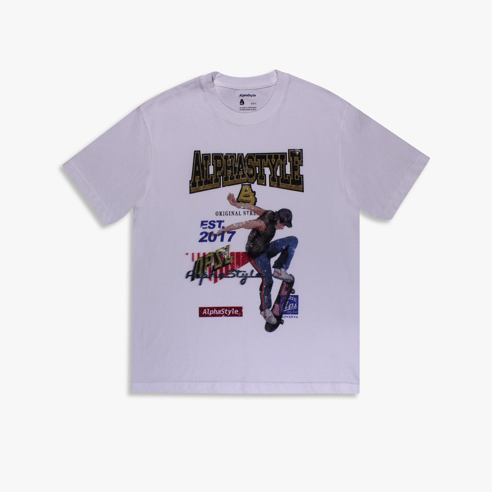 Men's AlphaStyle Retro Skateboard Legends Tee - Bone