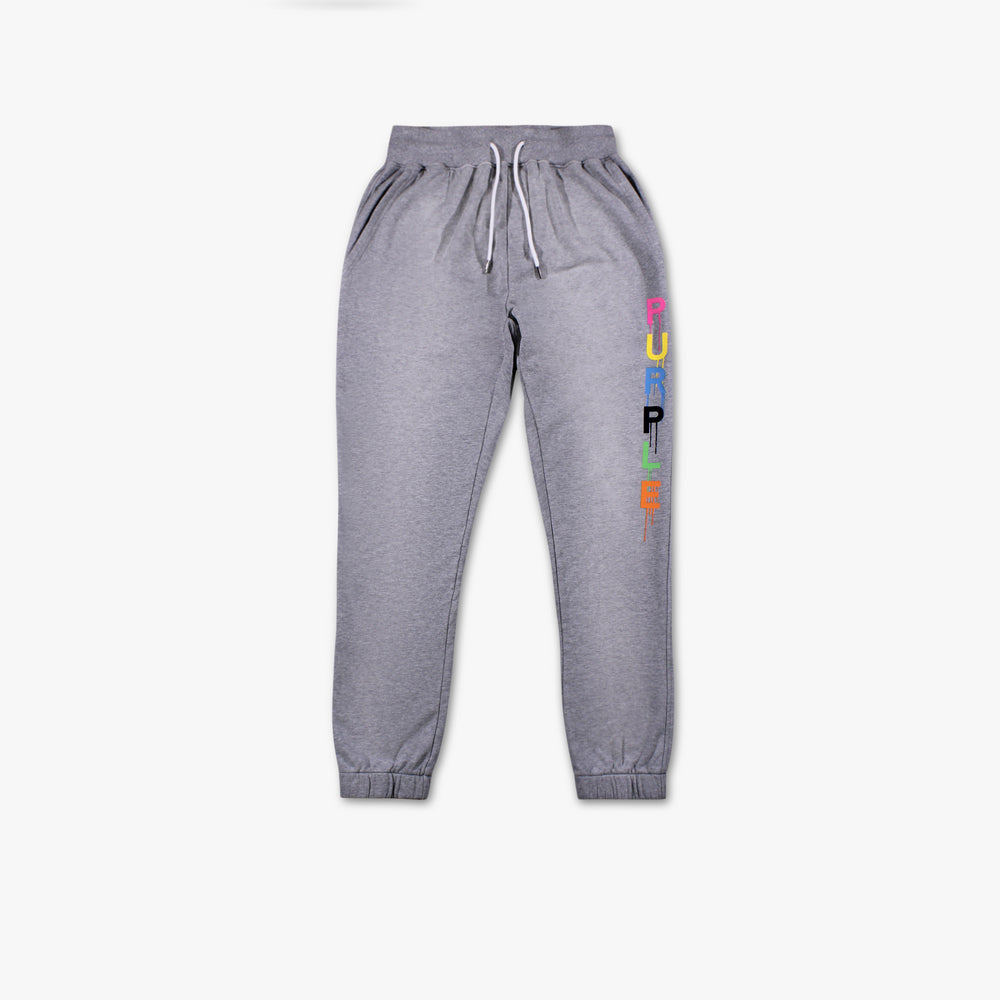 Men's PURPLE French Terry Wordmark Drip Sweatpants - Heather Grey