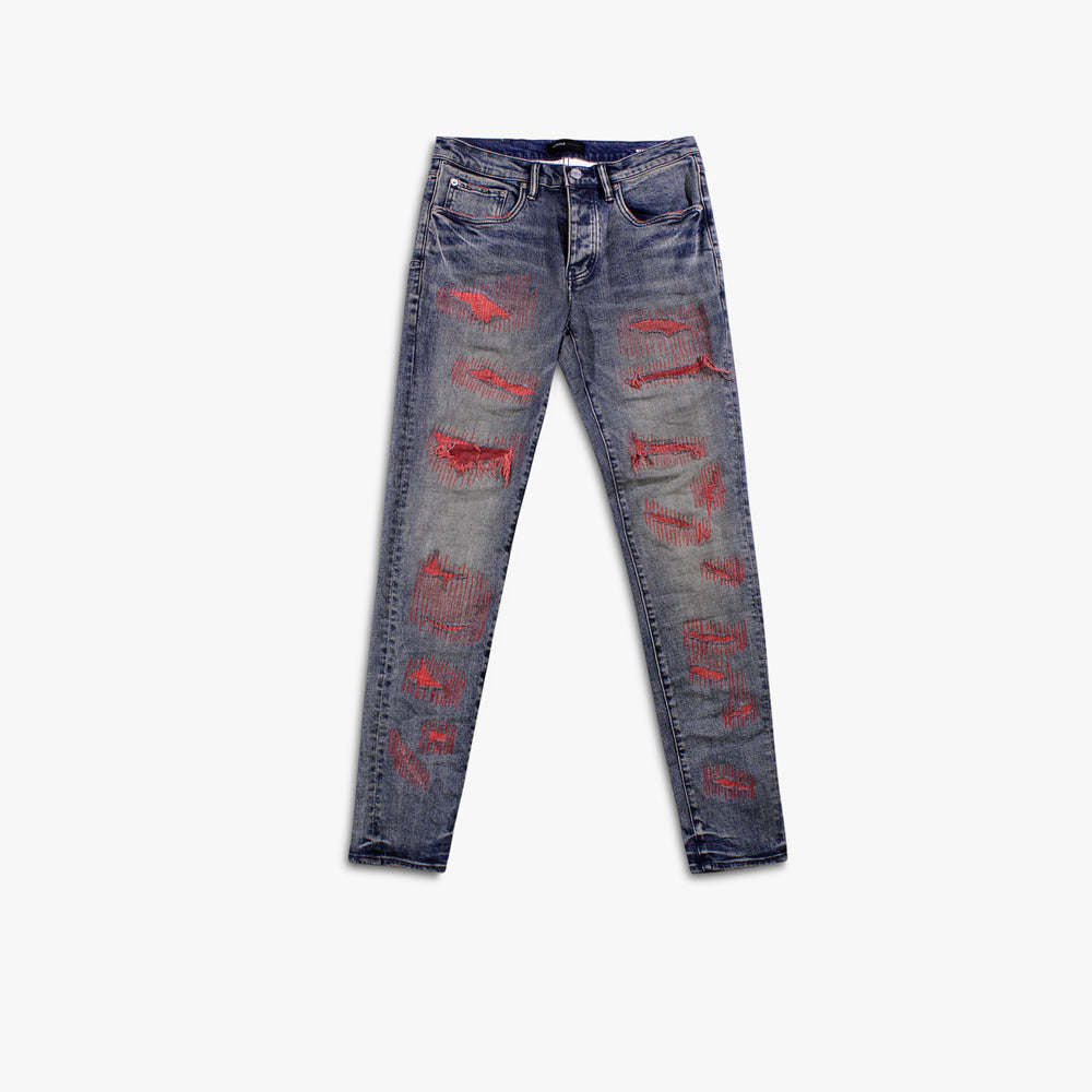 Men's PURPLE - Red Weft Blowout Denim Pant - Mid Indigo